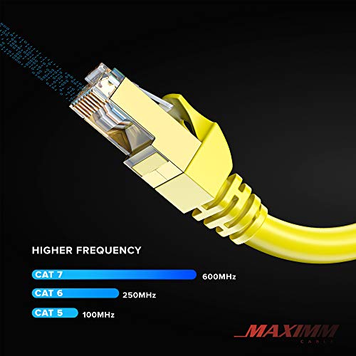 Cat 7 כבל Ethernet 3 רגל - כבל טלאי אינטרנט מהיר ורשת LAN, מחברי RJ45 - [3ft / צהוב] - מושלם למשחקים, הזרמה ועוד!